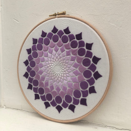 Kaleidoscope OG purple (kit example) light to dark finished embroidery hoop