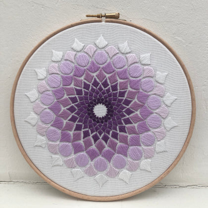 Kaleidoscope OG purple (kit example) dark to light finished embroidery hoop