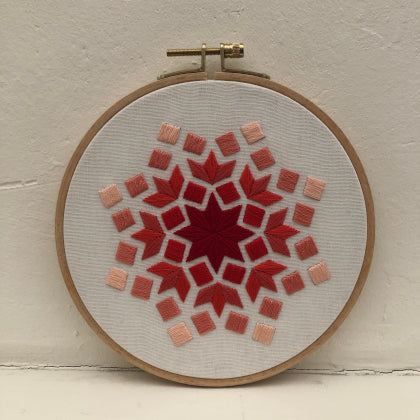 Rectangle red (kit example) dark to light finished embroidery hoop
