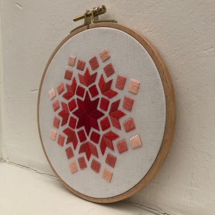 Rectangle red (kit example) dark to light finished embroidery hoop