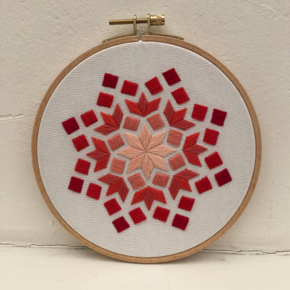 Rectangle red (kit example) light to dark finished embroidery hoop
