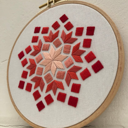 Rectangle red (kit example) light to dark finished embroidery hoop