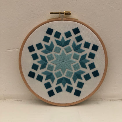 Rectangle turquoise (kit example) light to dark finished embroidery hoop
