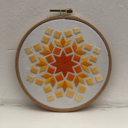 Rectangle yellow (kit example) dark to light finished embroidery hoop
