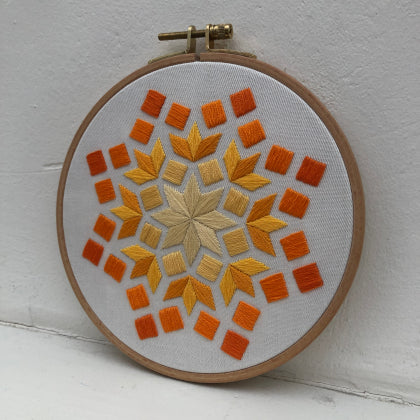 Rectangle yellow (kit example) light to dark finished embroidery hoop
