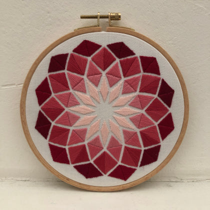Rhombus pink (kit example) light to dark finished embroidery hoop