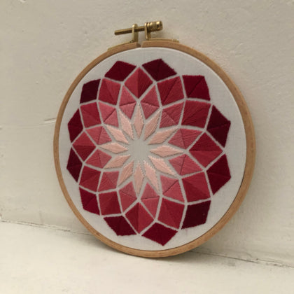 Rhombus pink (kit example) light to dark finished embroidery hoop