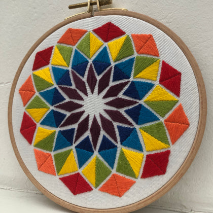Rhombus rainbow (kit example) dark to light finished embroidery hoop