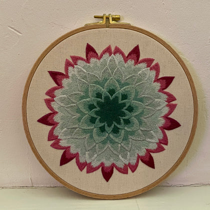 Succulent short long stitch finished embroidery hoop