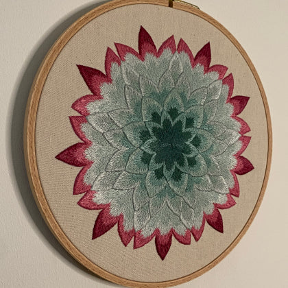 Succulent short long stitch finished embroidery hoop