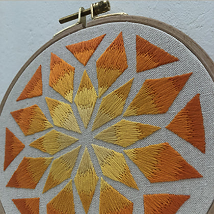 Mosaic yellow/orange finished embroidery hoop