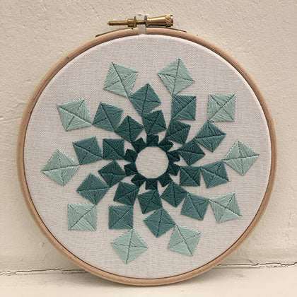Vier (kit example) dark to light green finished embroidery hoop