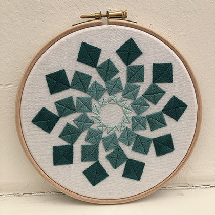 Vier (kit example) light to dark green finished embroidery hoop